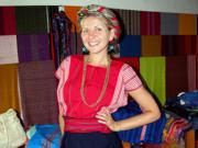 Trying on 'traje' or local Mayan dress
